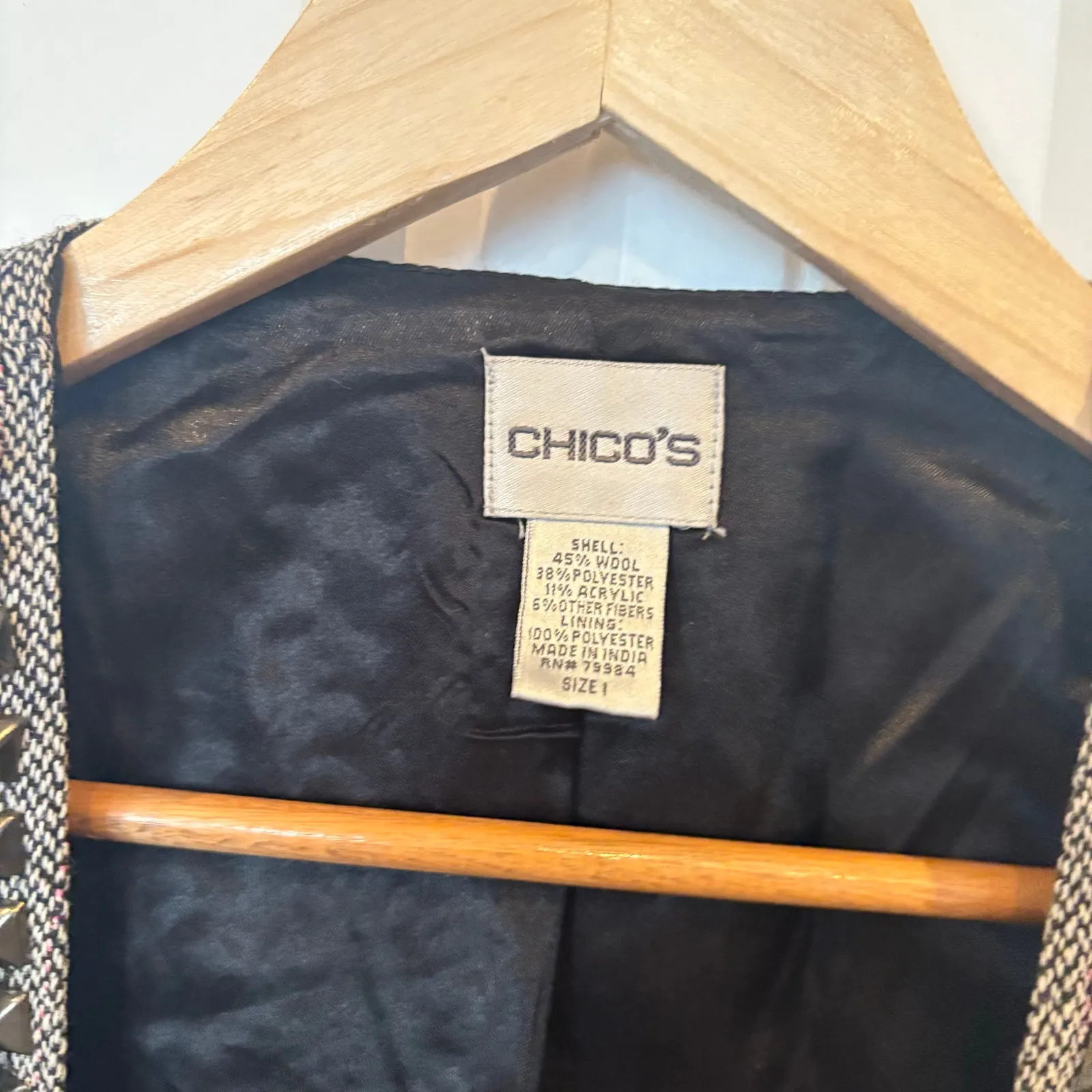Chico's Chico’s Black And White Wool Blend Beaded/Studded Vest Size 0 (Size Small) - Image 6