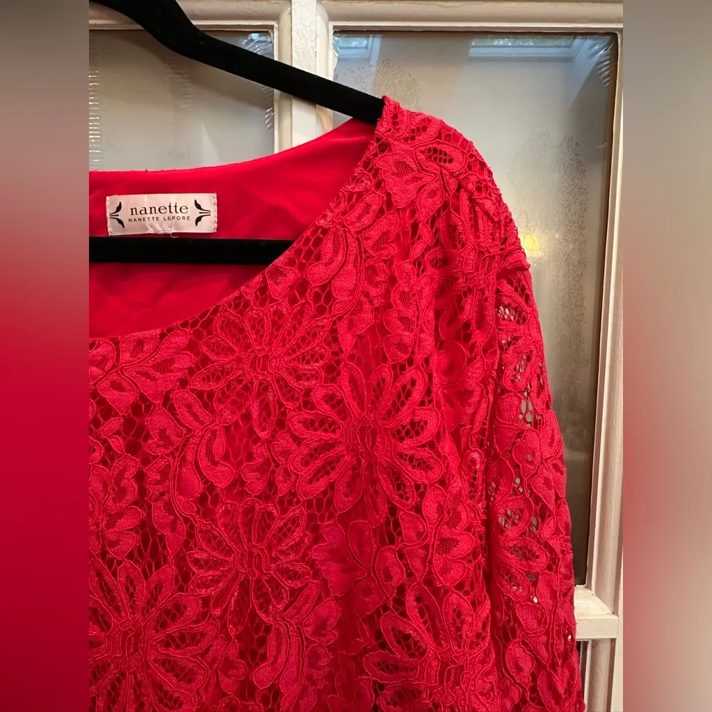 Nanette Lepore Formal Scarlet Dark Pink Lace Floral Ruffle Blouse Plus Size 4X - Image 2