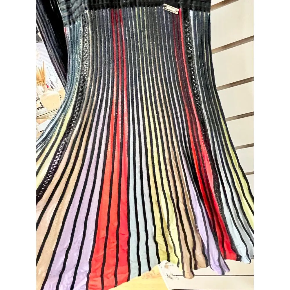 Just Cavalli Long Sleeve Pleated Ribbed Cotton-blend Midi Dress Multicolor XS - Image 4