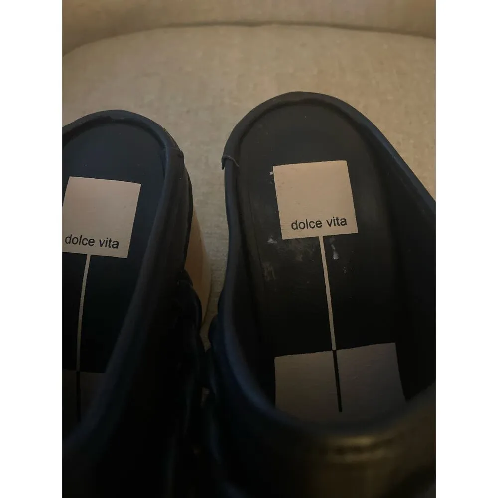 Dolce Vita Hila Braided Heel Saddle Leather Black Mule Clog, S84 - Image 4