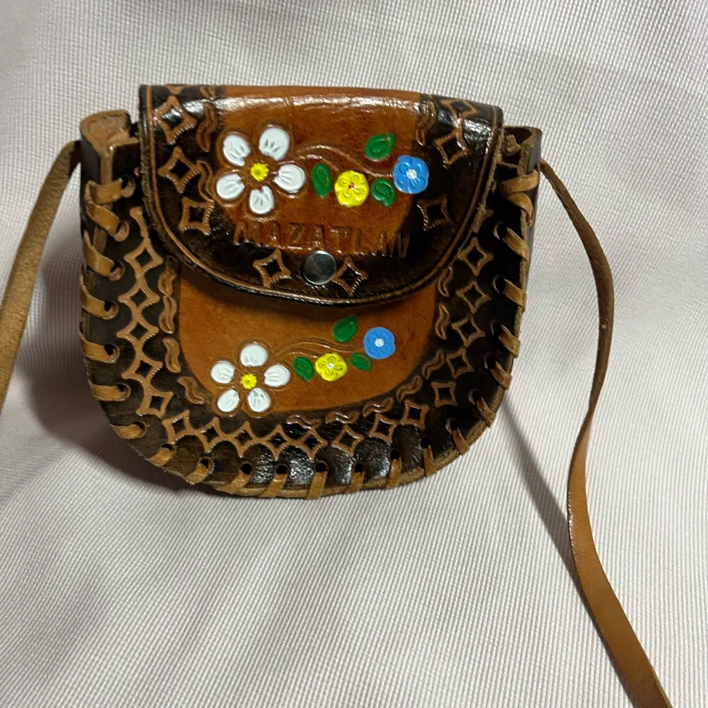 Mazatlan Floral Tan Leather Mini Bag - Image 6