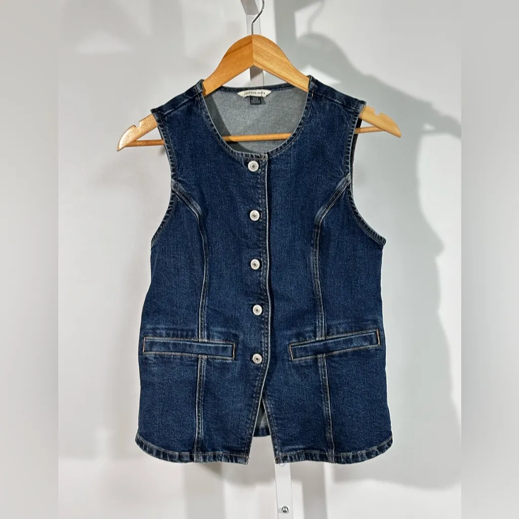 American Eagle Denim Vest Women’s Medium Button Front Utility Jean Vest - Image 2