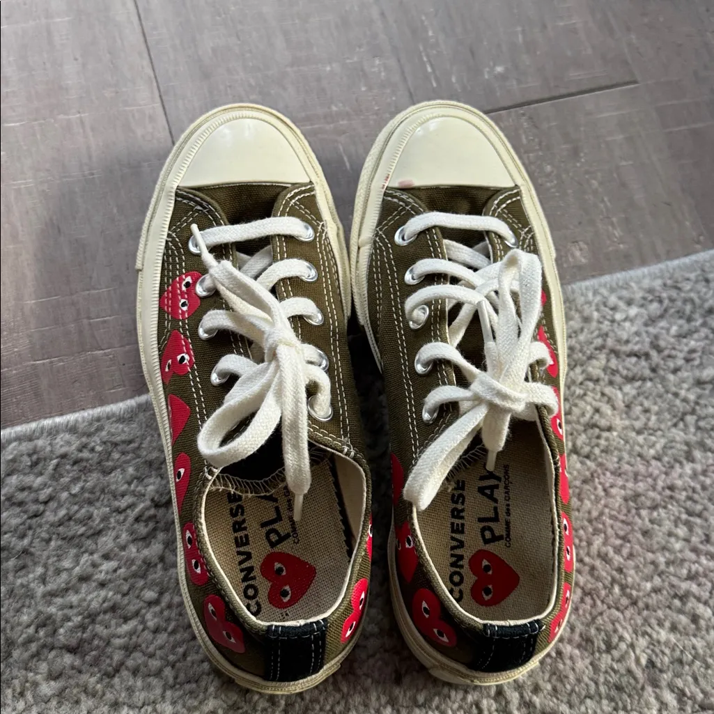 Converse Comme des Garçons Play x Chuck 70 Top Low Multi Heart Khaki Sneakers 6 - Image 3