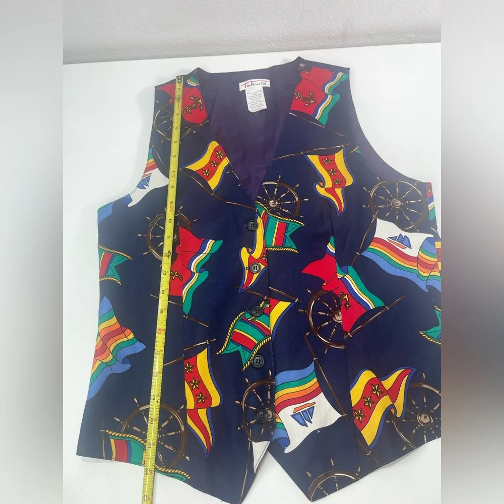 Vtg. Talbots Womens S Lightweight 100% Rayon Nautical Button Vest Colorful Print - Image 4