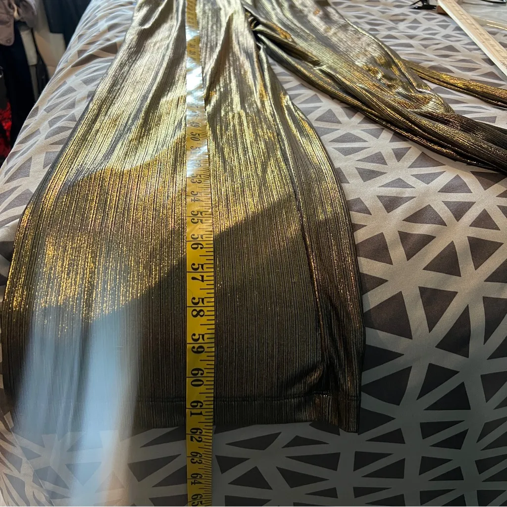 NY Collection Black & Metallic‎ Gold Layered Blouson Belted Wide Leg Jumpsuit M - Image 15