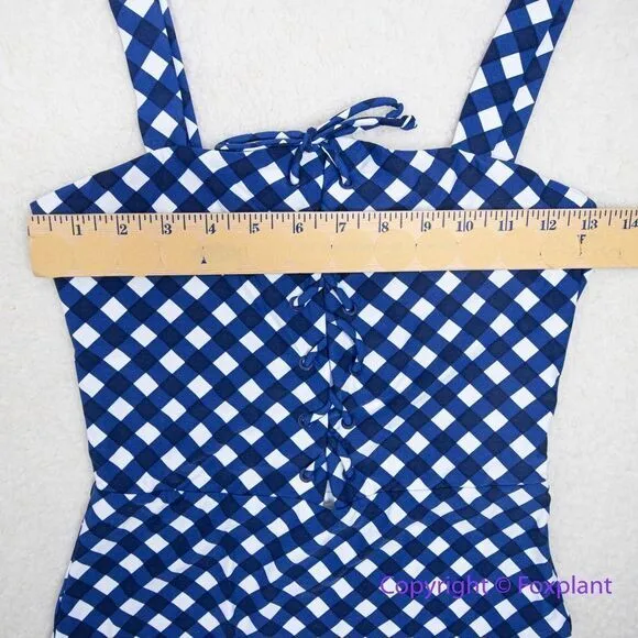 NEW Onia Raquel blue white gingham check raquel one piece swimsuit, size M - Image 4
