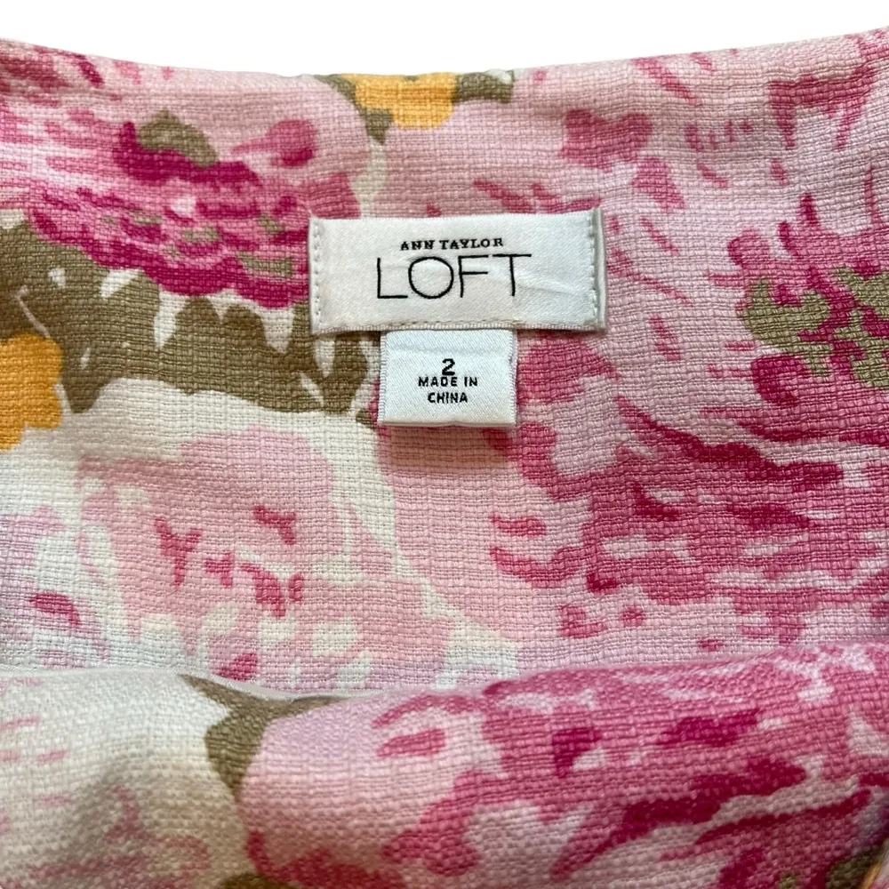 Ann Taylor LOFT Peony Print Linen Blend Midi Skirt, Sz 2 - Image 14