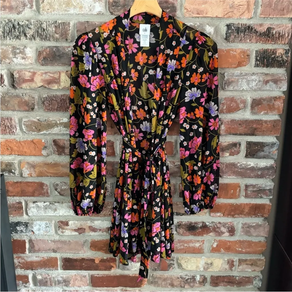 CAbi 6252 Black Floral Mesh Kimono Robe Cover Up Top, S - Image 2