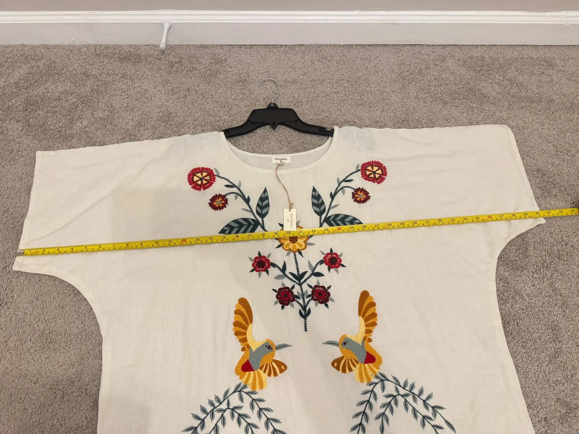 World Market Dress Linen Dress Floral Embroidered Dress Boho Dress Womens OS White - Image 3