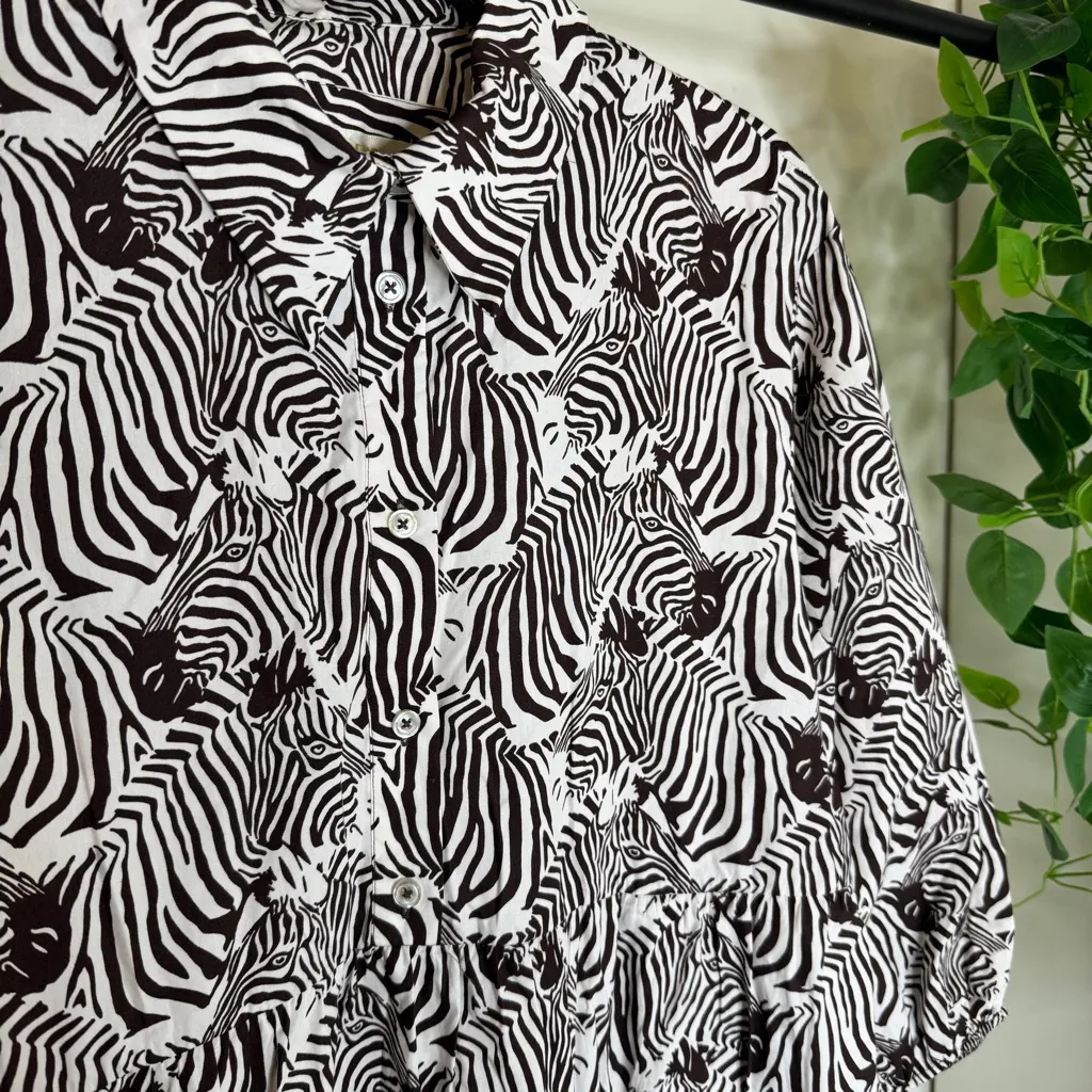 Maeve by Anthropologie Bettina Tiered Midi Shirt Dress Zebra Print Motif Medium - Image 9