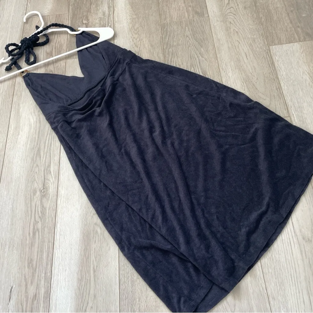Terry Cloth Dress halter mini womens Navy Blue small y2k vintage beach vacation - Image 4