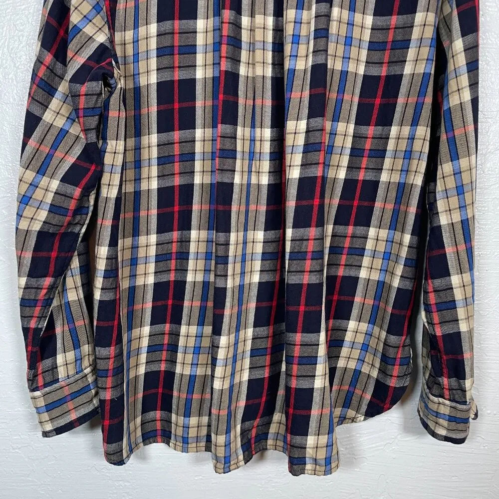 Denim & Supply Ralph Lauren Women L Tan Black Red Blue Plaid Flannel Shirt Boho Size L - Image 7