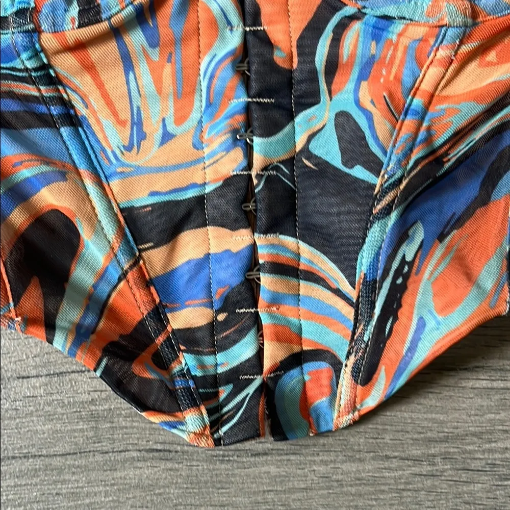 White Fox Boutique Orange and Blue Bustier - Image 5