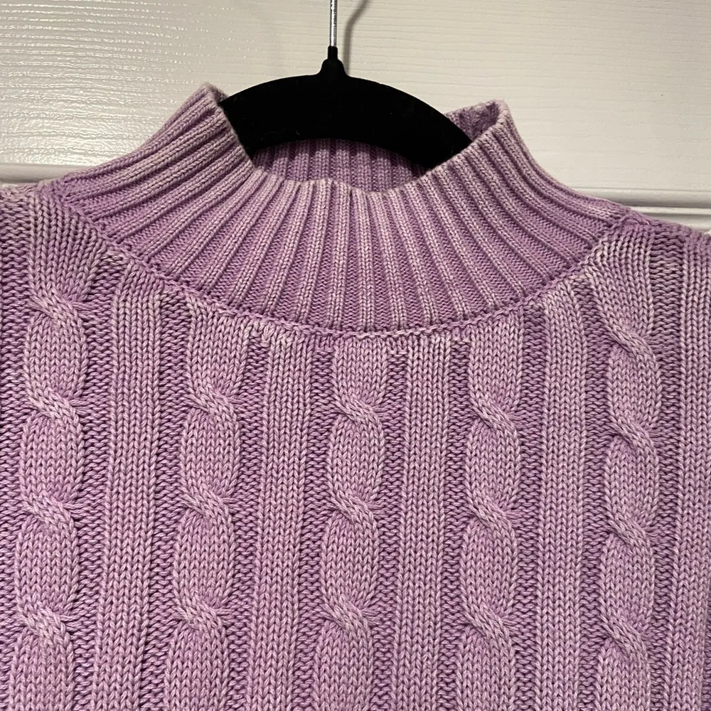 NWT No Comment Size L Purple Lilac Cotton Cable Knit Mock Neck Cropped Sweater - Image 2