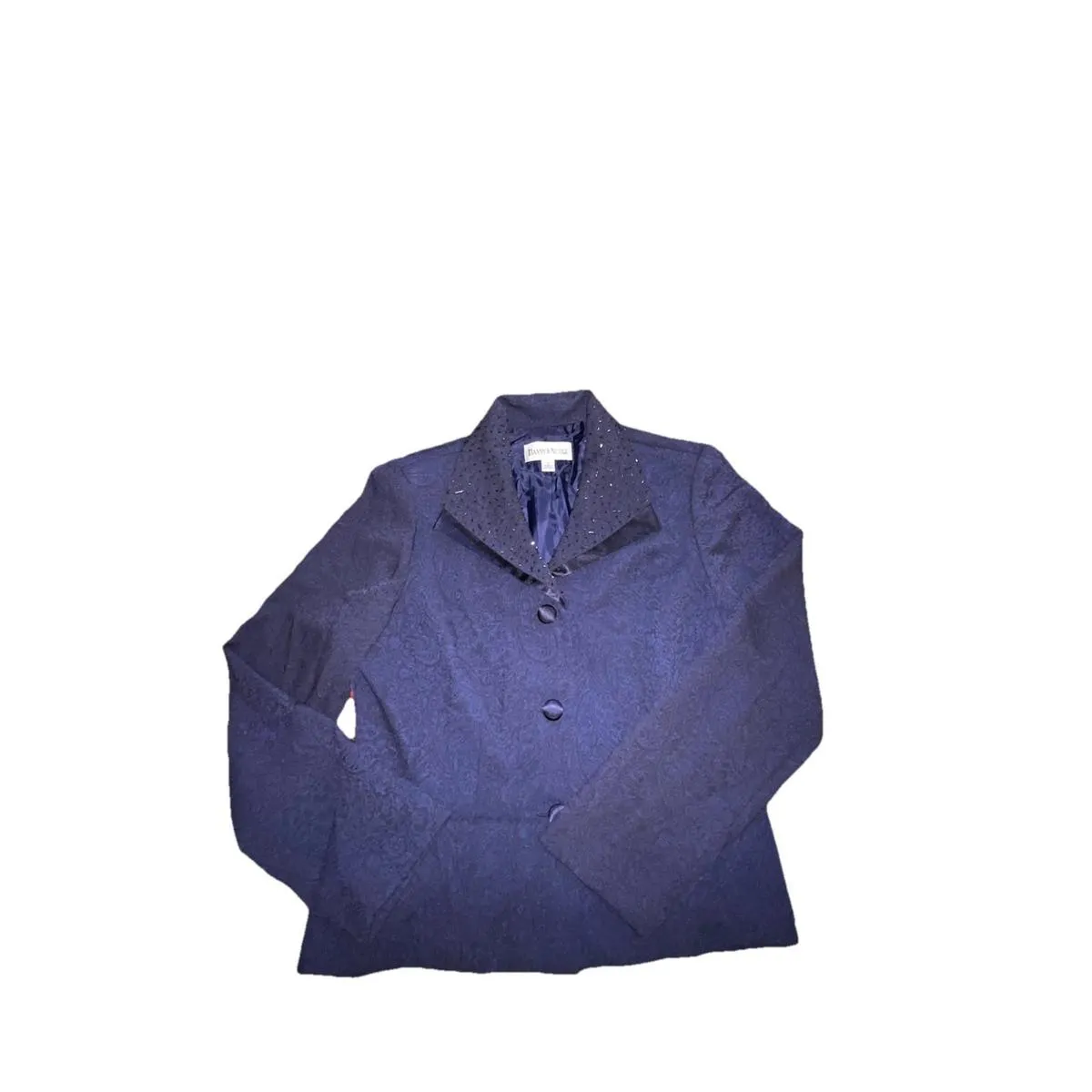 Danny & Nicole Navy Blue Paisley Beaded Collar Blazer 10 Secretary Corpcore - Image 2