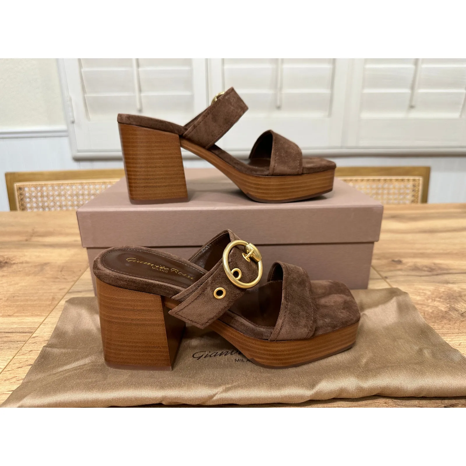 Gianvito Rossi Suede Buckle Dual-Band Platform Slide Sandals 7.5 US 37.5 EU NIB - Image 3