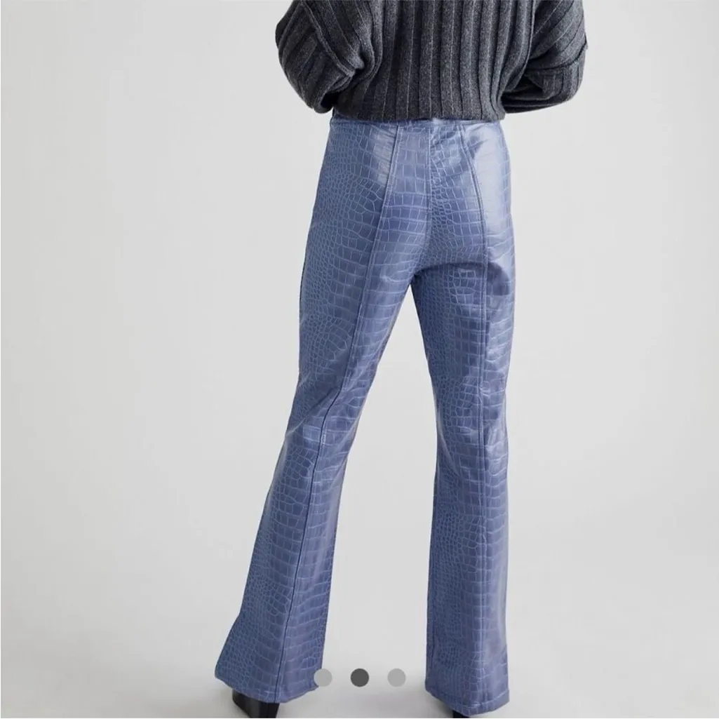 Free People Hosbjerg Irah Croc Pants Faux Leather Periwinkle Blue - Image 6