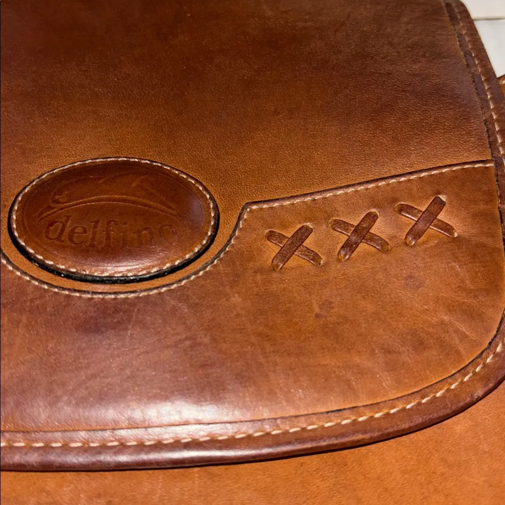 DELFINO BRAND BROWN LEATHER CROSSBODY ADJUSTABLE STRAP THICK SEASONED LEATHER - Image 5