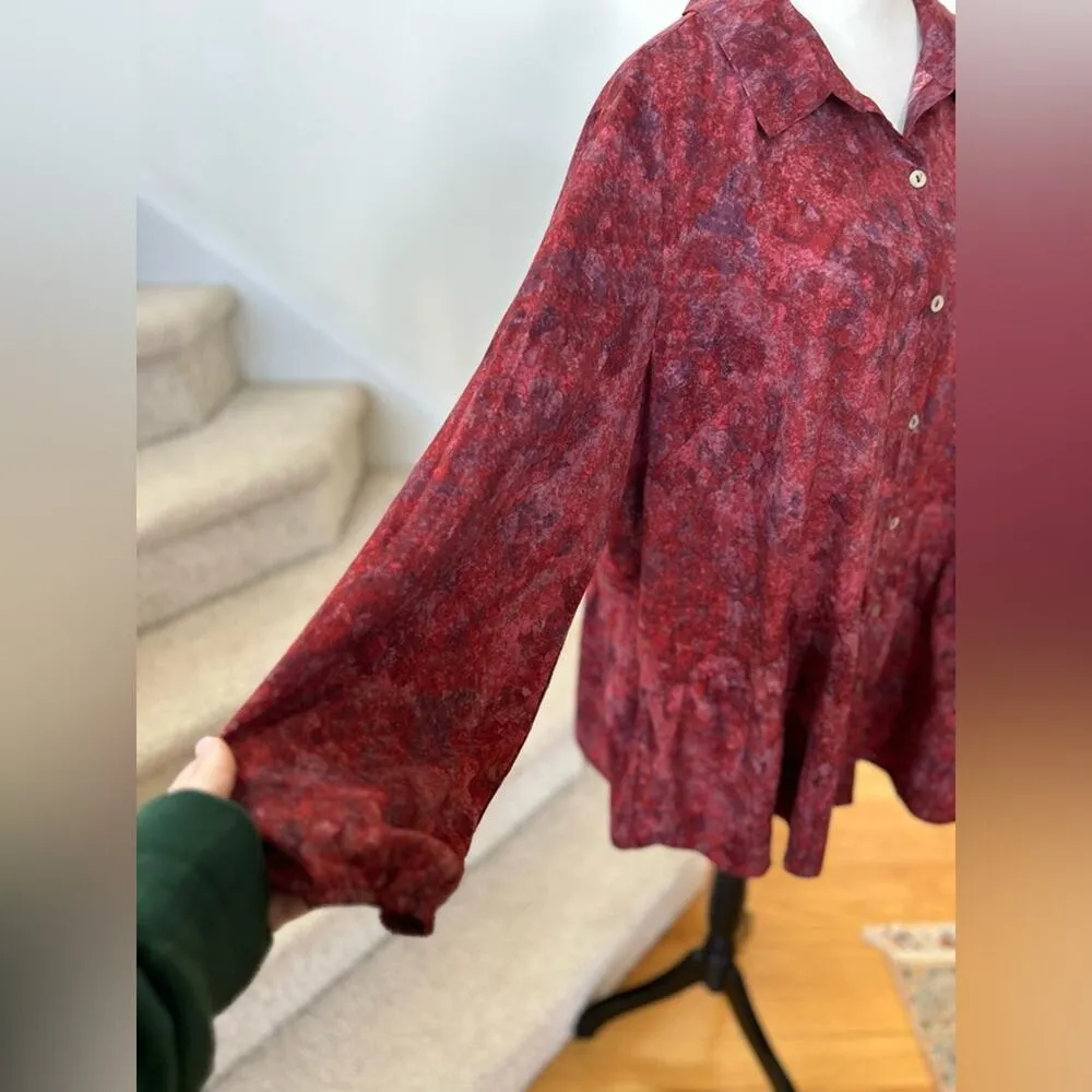 LOGO Lori Goldstein Red Abstract Print Ruffle Hem  Blouse - Image 2