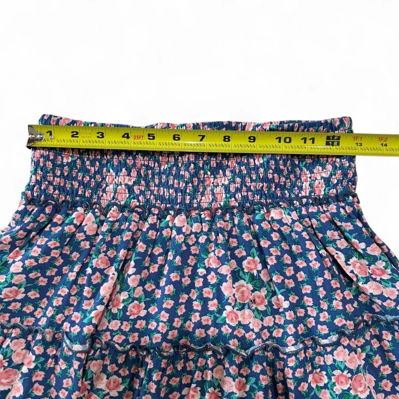 Cottagecore Floral Smocked Ruffle Mini Skirt Blue Size M - Image 3