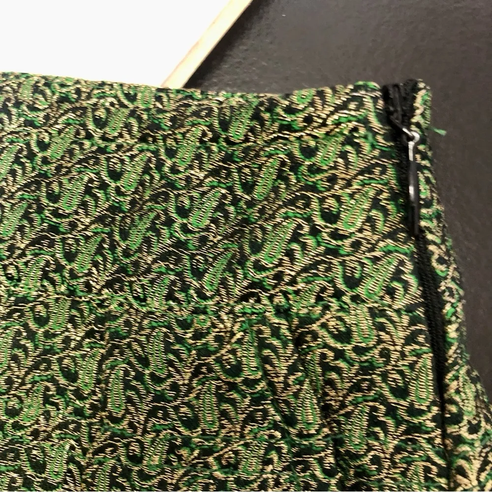 Adolfo Dominguez Metallic Jacquard Mini Skirt Pleated Green Gold FR38 US 6 Med - Image 7