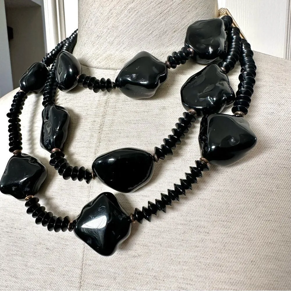 Les Bernard black beaded vintage statement necklace - Image 3