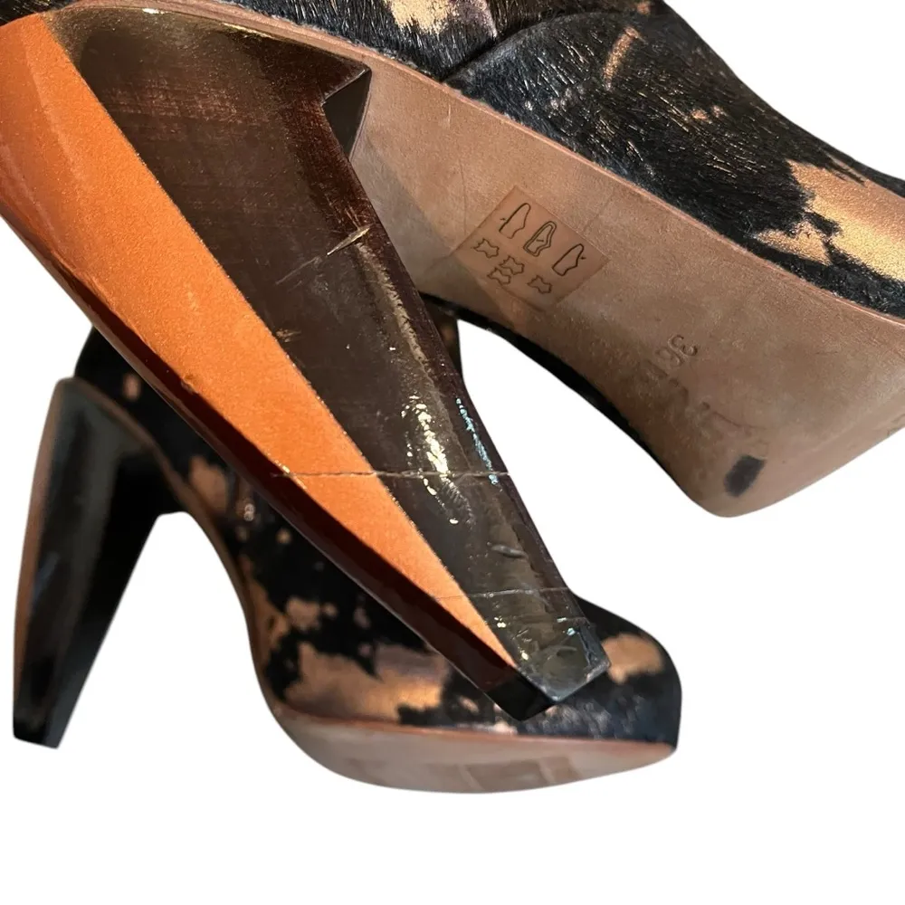 Finsk Leather Cowhair Animal Print Tall Platform Boots, Sz 4.5/5 Black - Image 12