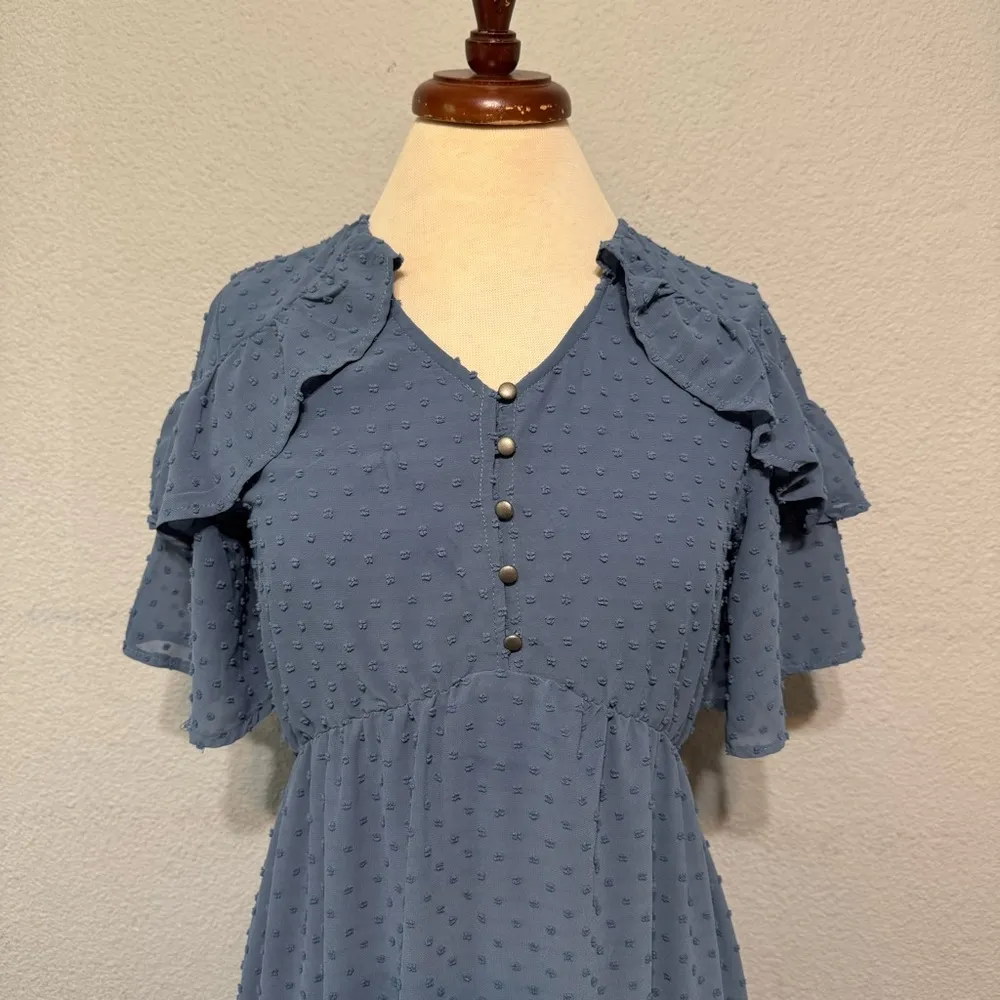 Orange Creek Women Homestead Dreamy Vintage‎ Blue Ruffled Tiered Sundress Size S - Image 5