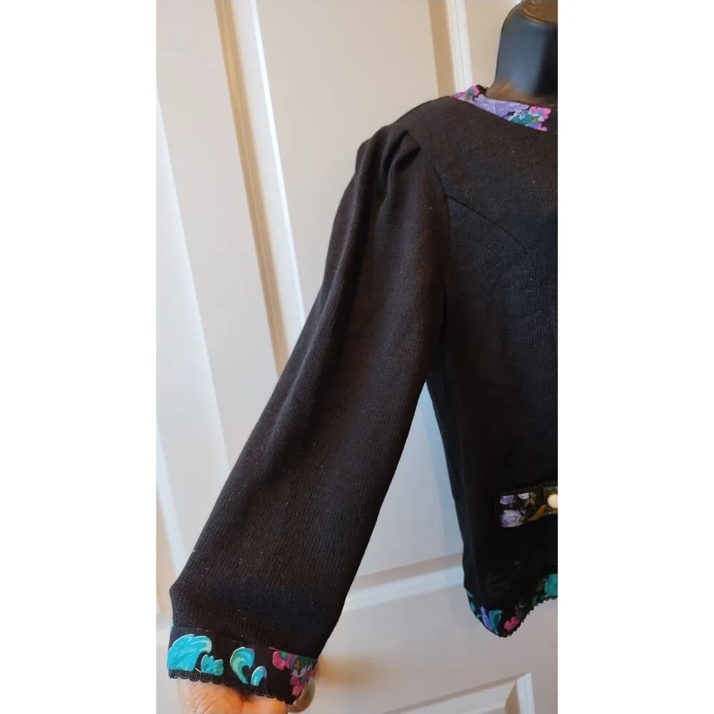 Matthew & David Knit Blazer with Floral Inserts Black and Gold Size 16W - Image 5