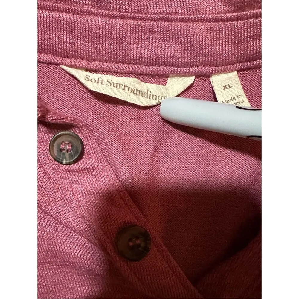 Soft Surroundings Tamara Tunic Womens Pink Collared Buttons Asymmetrical Sz XL - Image 4