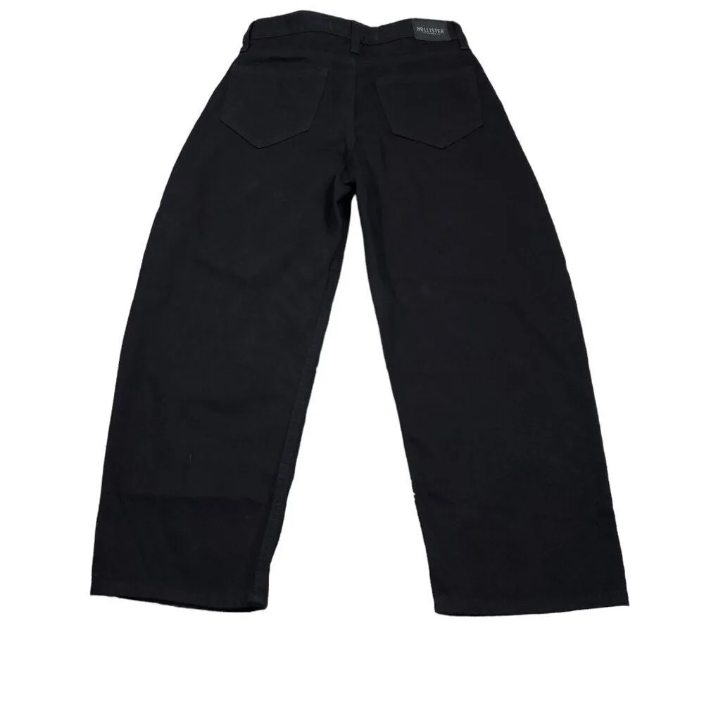 Hollister 1S High Rise Barrel Jeans Relaxed Black Pleated Front Size 25 x 23 - Image 2