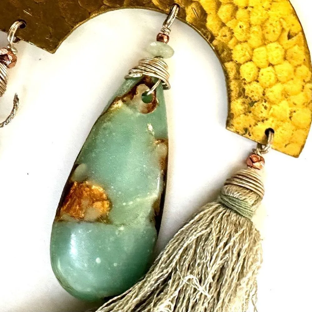 Lucky Brand grey tassel Jasper long pendant arch necklace - Image 5