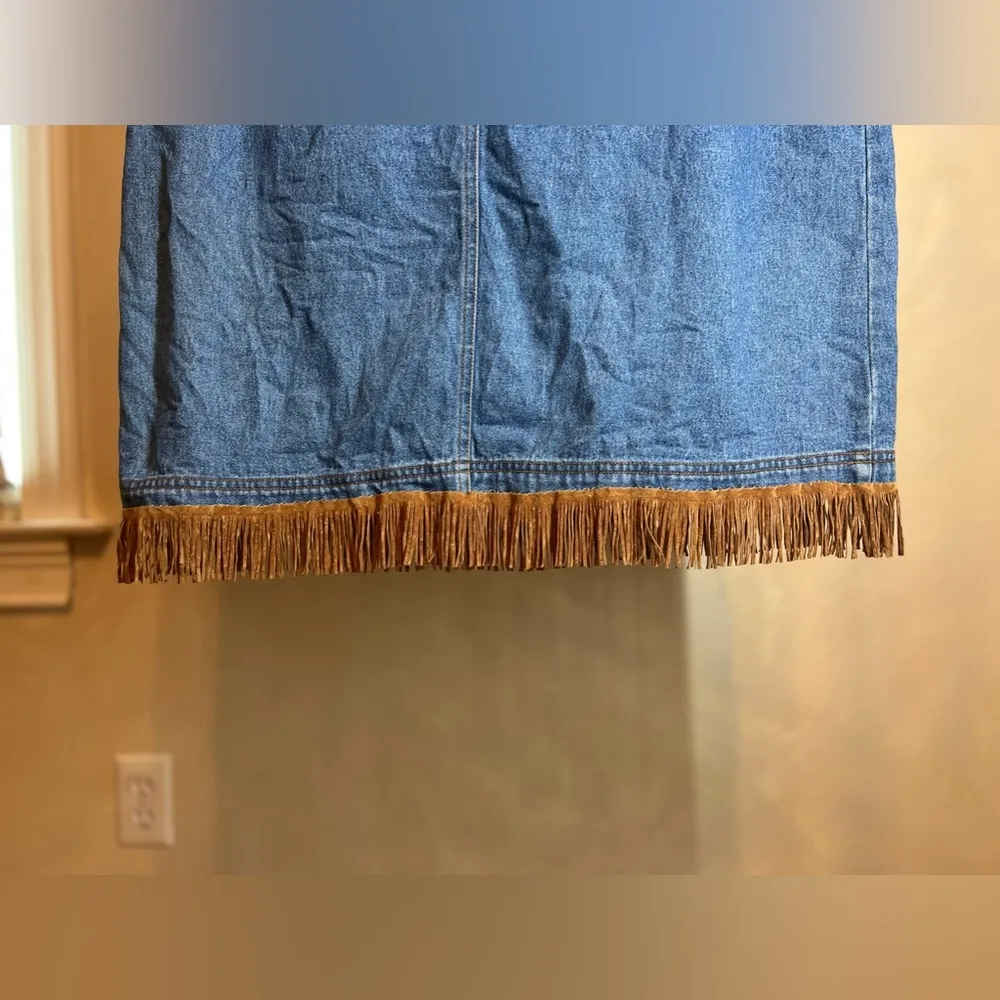 ERIKA & CO. Womens Western Fringe Denim 1/2 Zip Dress W/Pockets 100% Cotton|Sz:M Blue Size M - Image 5