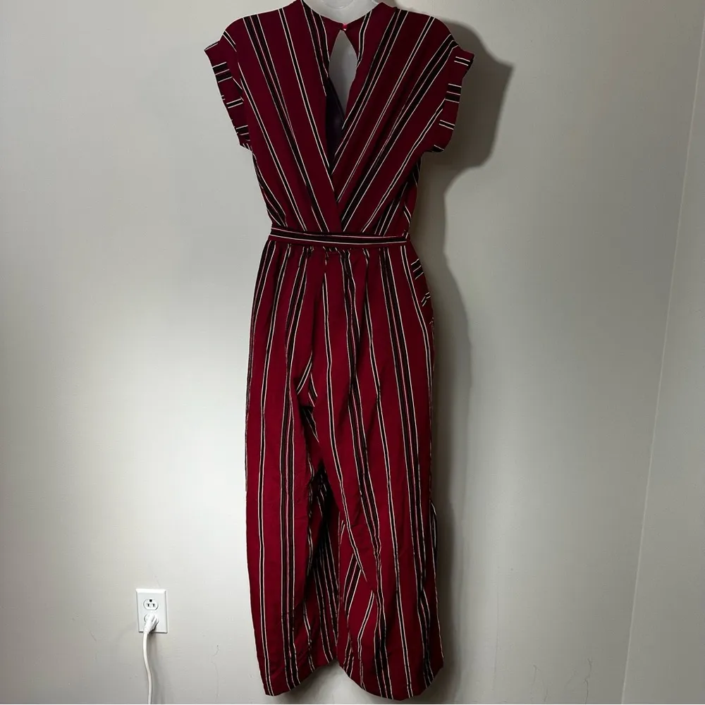 Monteau Red Striped Wide Leg Jumpsuit in Size Medium - Image 4