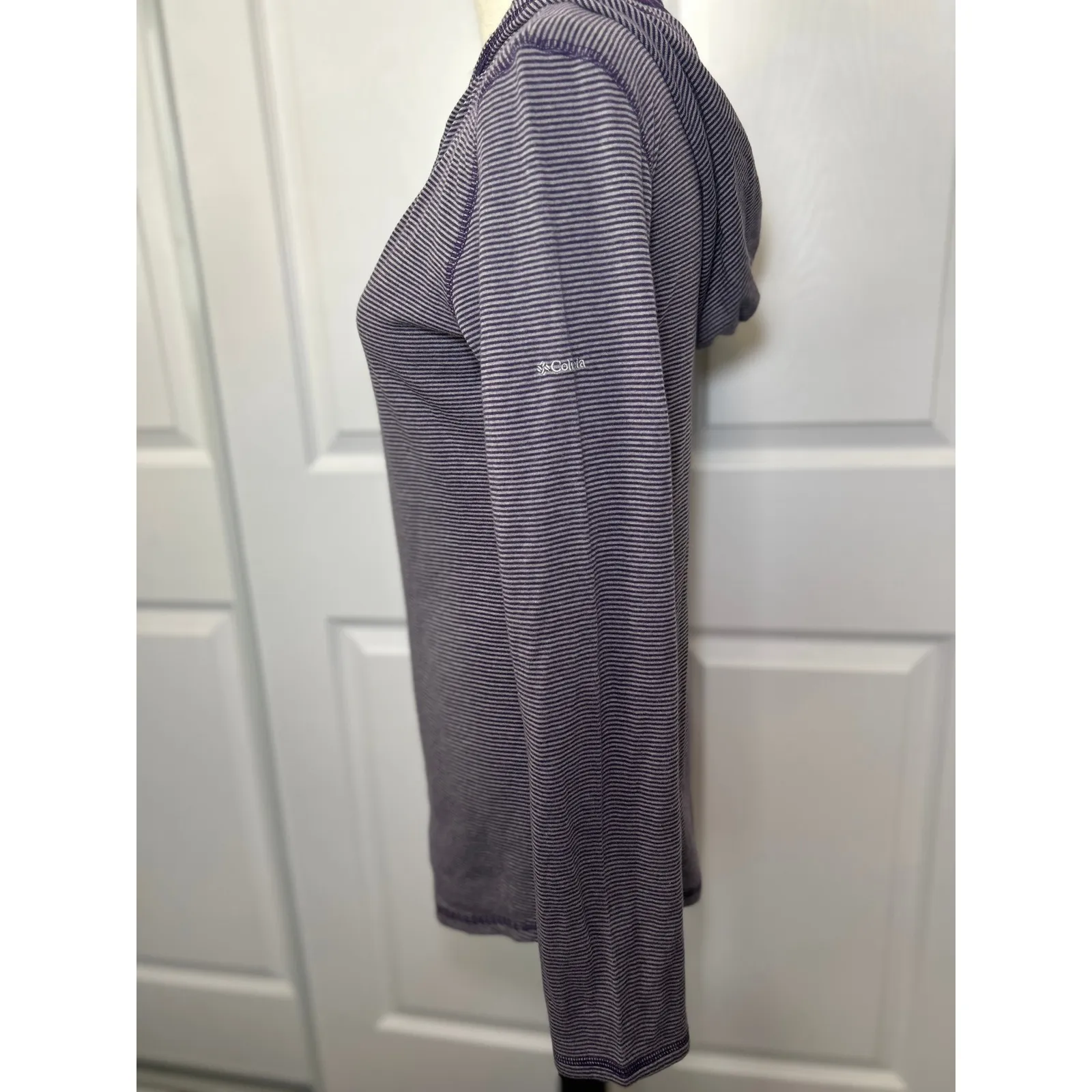 Columbia Striped Purple Henley Hoodie Long Sleeve Pullover‎ Sweatshirt Size Med - Image 2