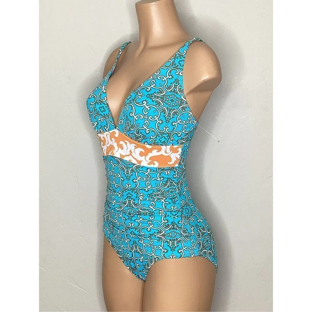 New. Tommy Bahama aqua and orange one piece swimsuit. Small. Retails $178 - Image 4