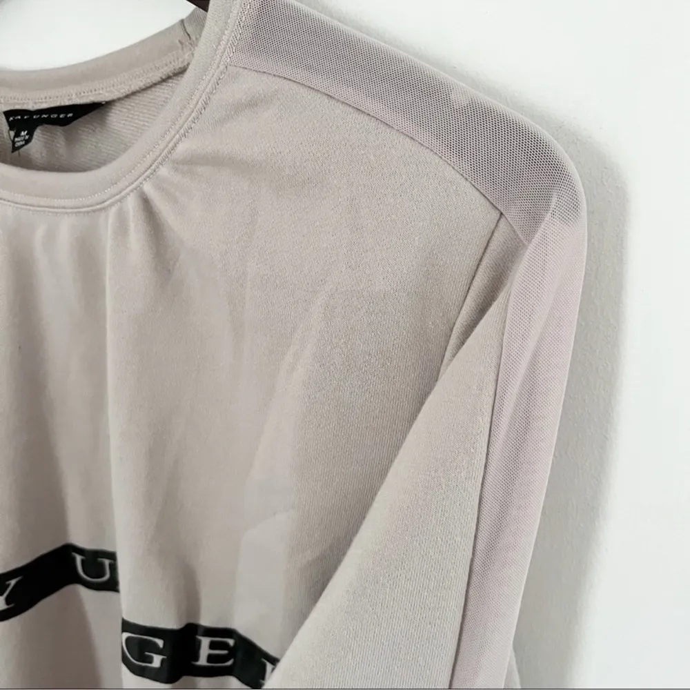 Kay Unger Gray Logo Top Mesh Panel Long Sleeves Size Medium NEW Athleisure - Image 3