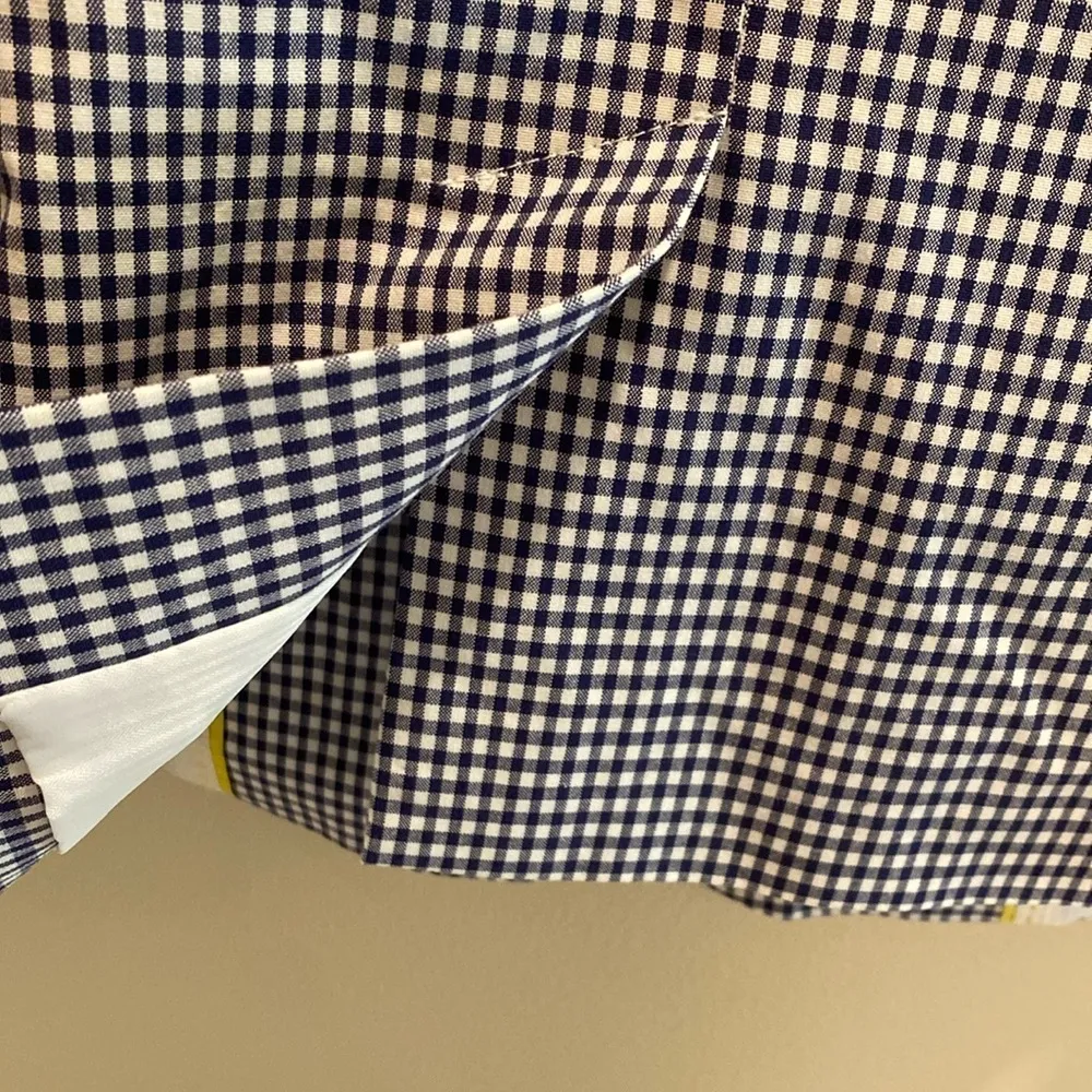 Talbots Blue White Gingham Cotton Stretch 3/4 Sleeve Blazer Jacket Size 12 - Image 7