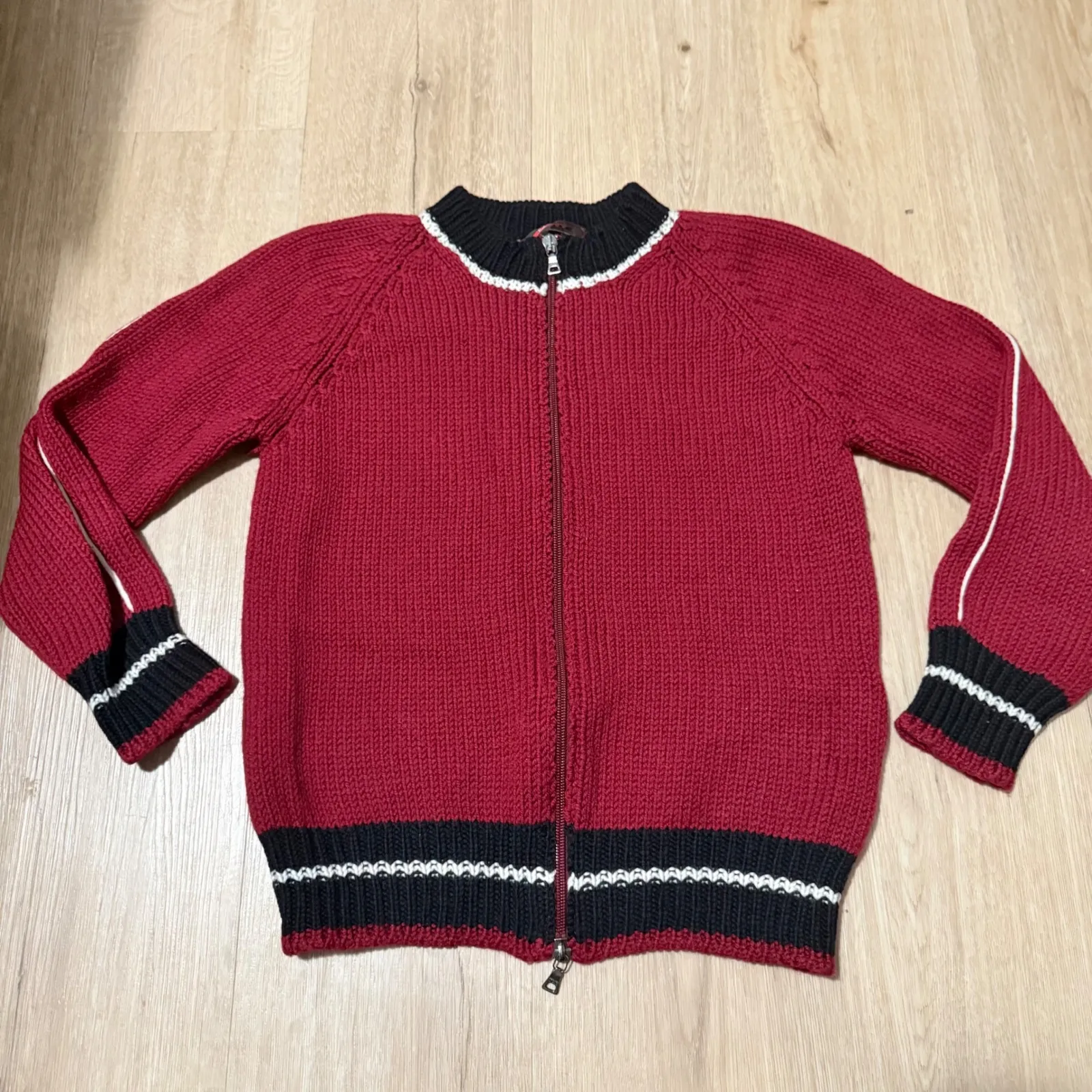 Vintage Prada Sport Red Zip-Front Knit Bomber Cardigan Sweater IT 40 US Small - Image 6
