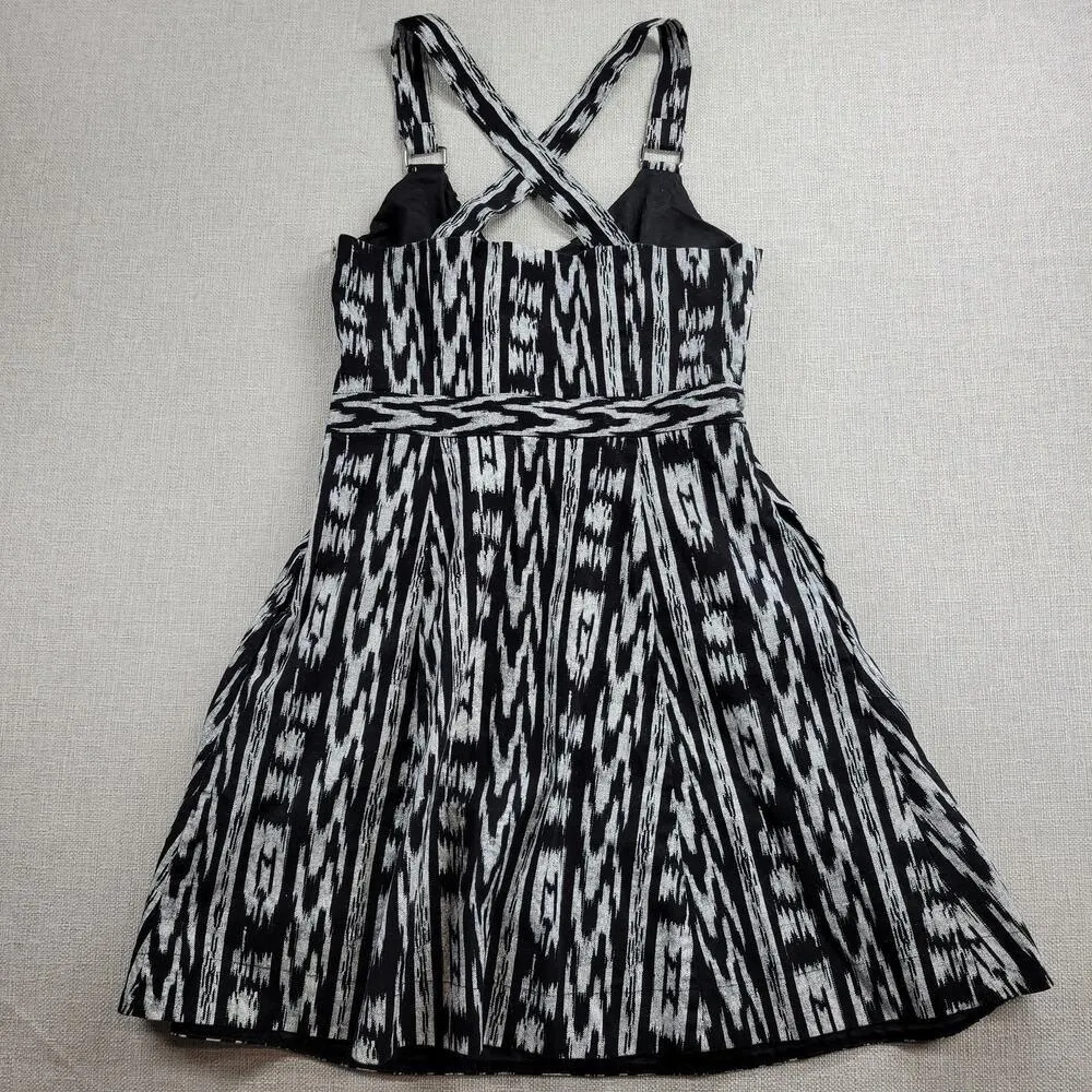 RACHEL Rachel Roy Womens Dress 6 Black Gray Ikat Print Criss Cross Straps Mini - Image 3