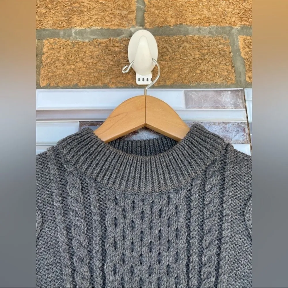 Marc Jacobs Aran Knit Wool Sweater Charcoal Chunky Cable Pullover small - Image 7