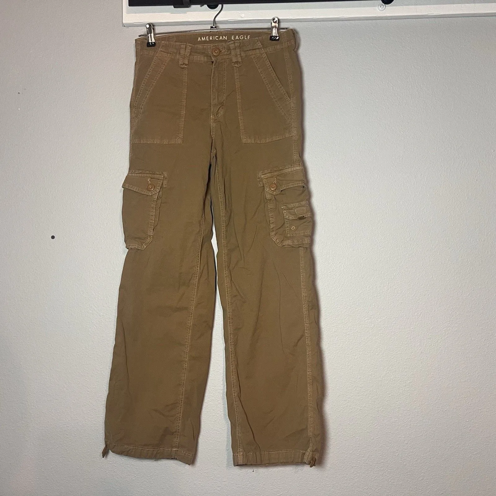 American Eagle Baggy Jogger Pants Womens Size 4 Brown Cargo Pockets Cotton Flaw - Image 10