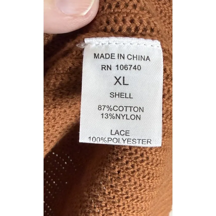 Northstyle Womens XL Brown Rust Boucle Bolero Open Front‎ Cardigan Lace Sleeves - Image 5