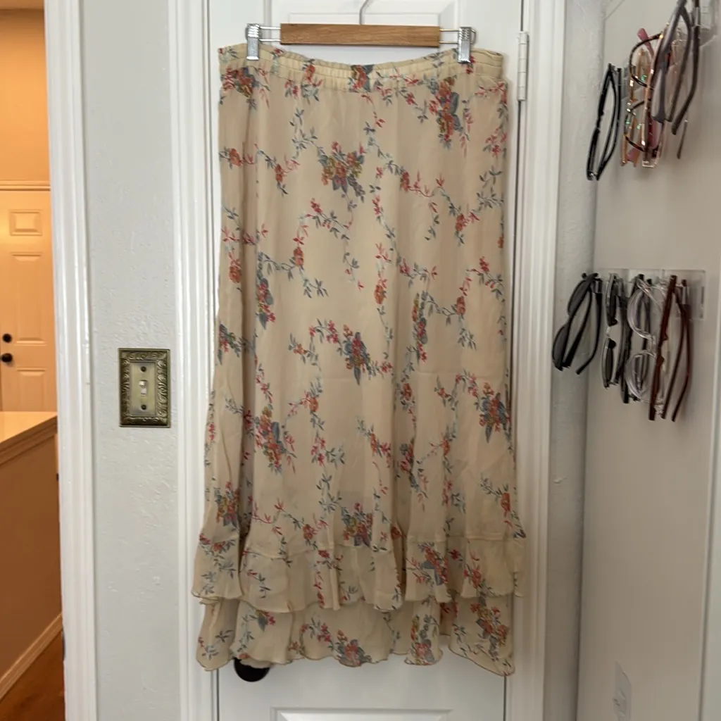 Vintage 90s lace ruffle trim floral midi skirt Pink Size 12 - Image 10