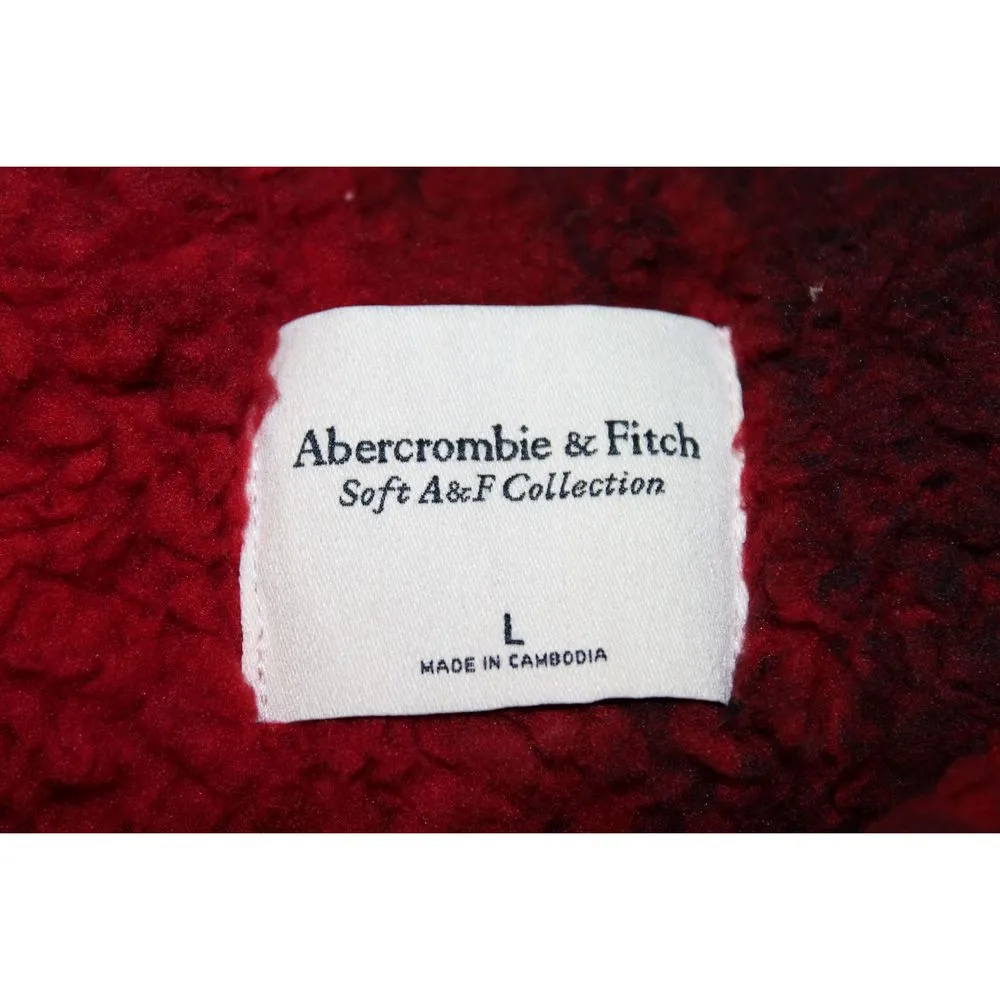 Women Abercrombie & Fitch Red Black Fleece Zippered Teddy Jacket Coat Size Large - Image 3
