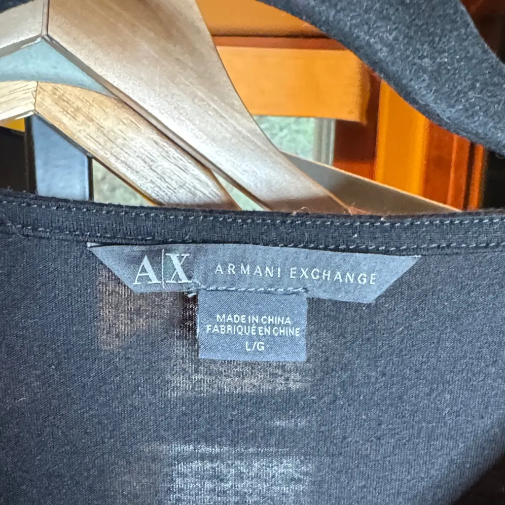 Armani Exchange A/X Faux Leather Black Raw Hem Top with Zipper Accent Size Large - Image 2