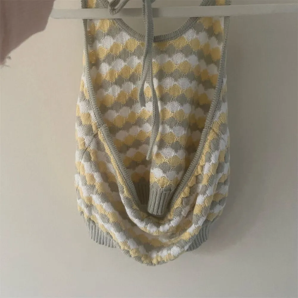 Altar'd State Women's Argyle Halter Crop-top Multicolor Size S Summer Ca… - Image 3