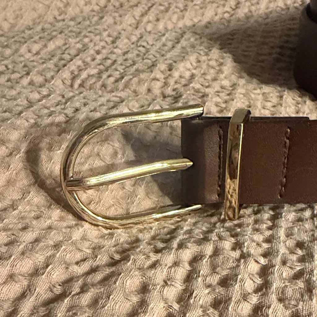 Brown Leather Belt with Gold Buckle - Image 3