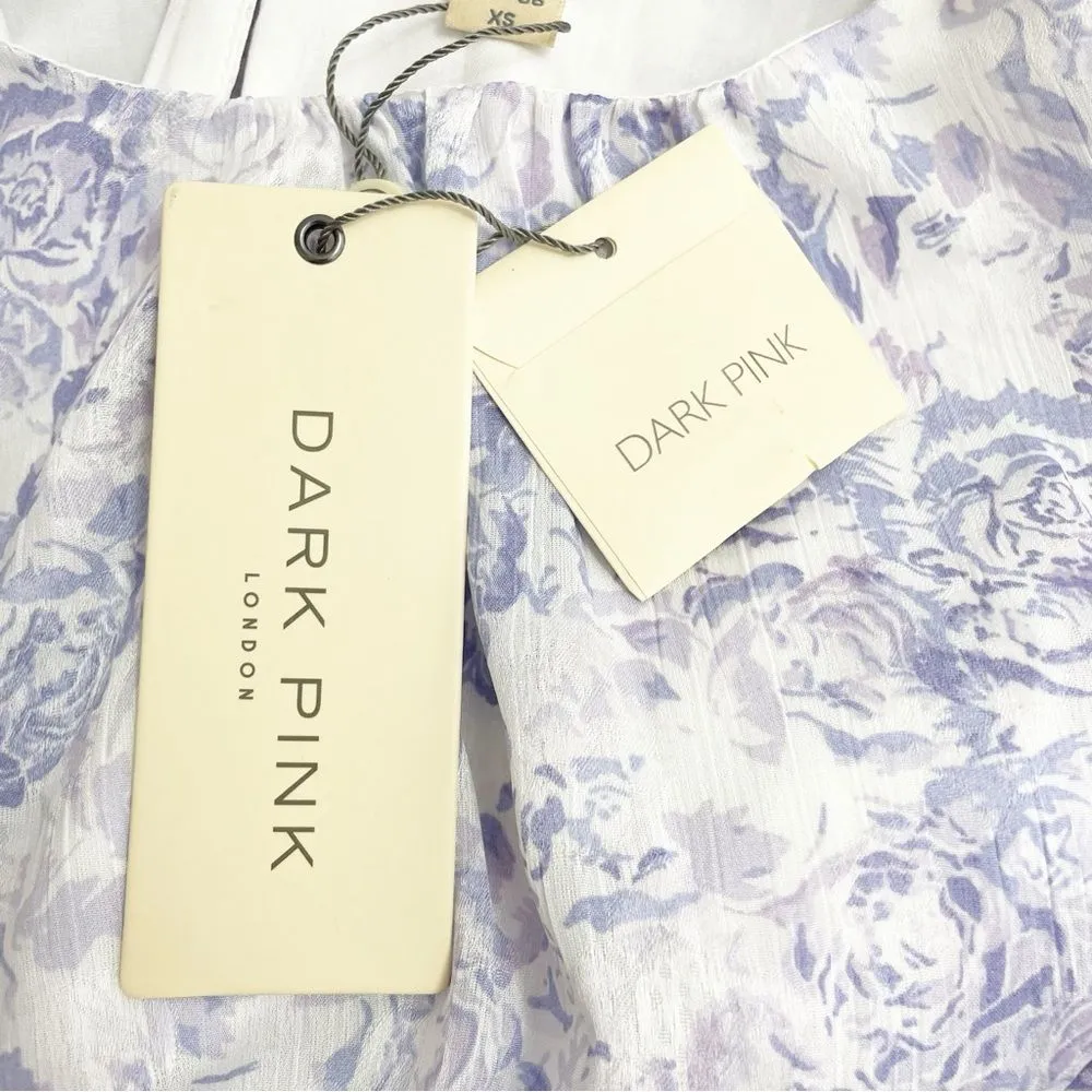 NWT Dark Pink Puff Sleeve Ruched Mini Dress in Lavender Rose Print Size 4 NEW - Image 12