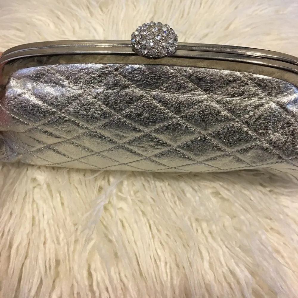 Faux Leather Silver Evening Clutch or Strap Bag Silver - Image 2
